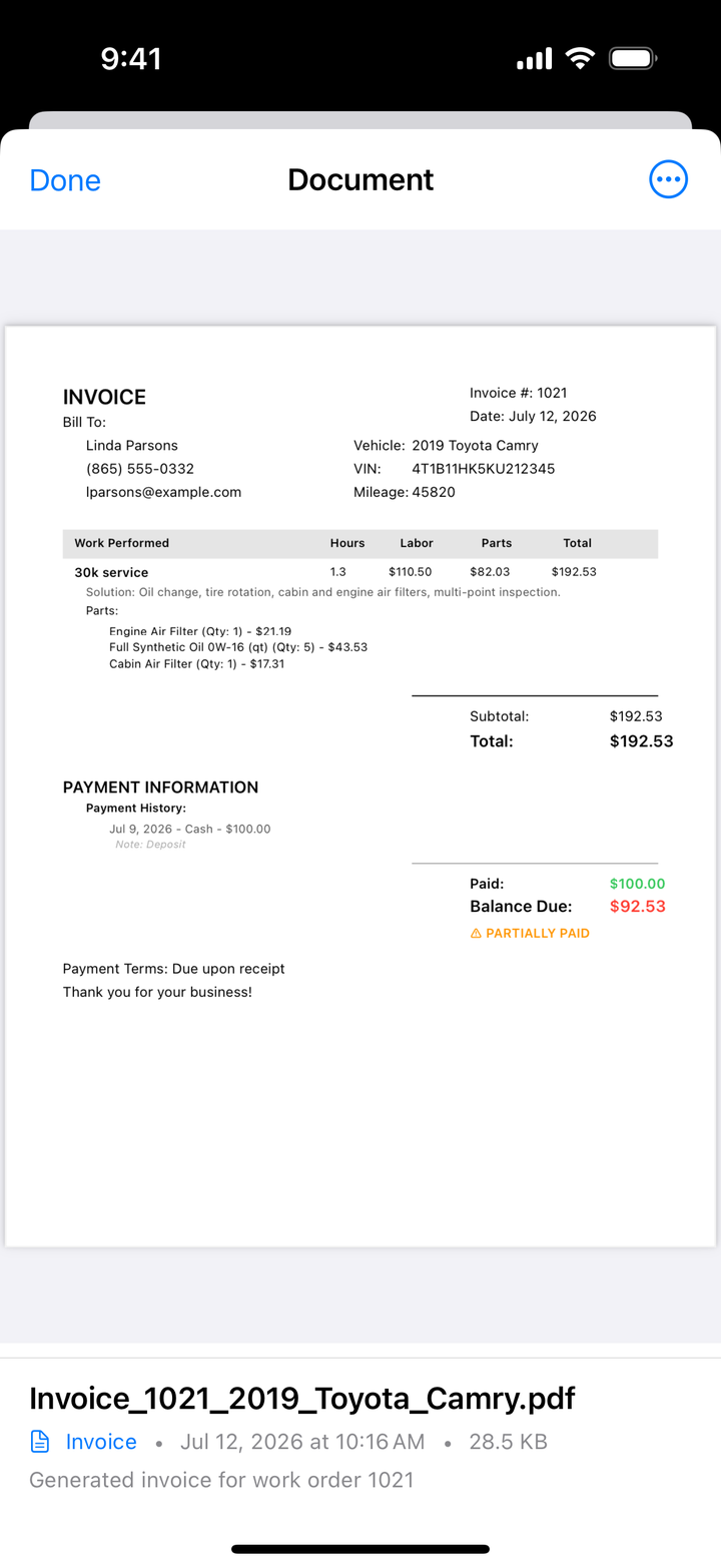 Generated PDF invoice